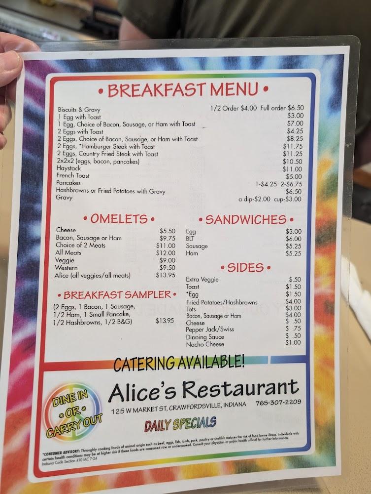 Alice's Restaurant Menu image 1